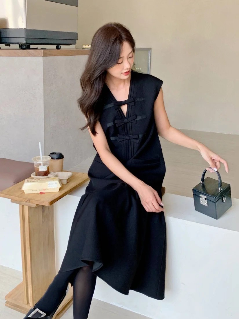 經典黑蝴蝶結造型魚尾背心裙長洋裝 (Elegant & Love)