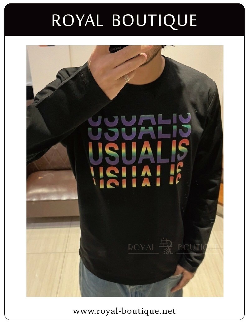 USUALIS 胸前漸層膠印英字薄長T