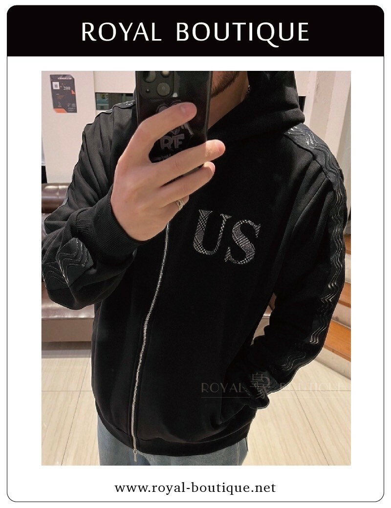 USUALIS 左胸US水鑽手袖串標連帽外套夾克