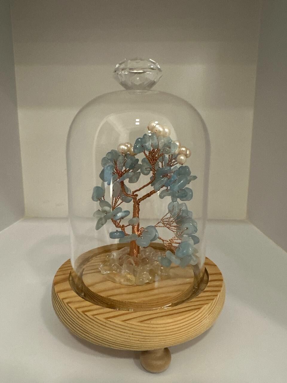[S] GEMZ & CO BFG GLASS DOME TREE WITH FAIRY LIGHTS, AQUAMARINE WITH PEARLS, X2 (X2)