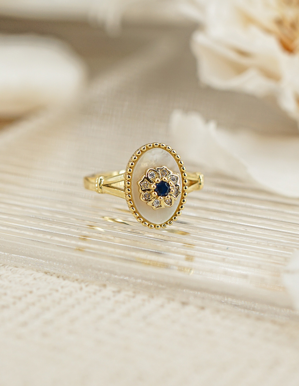 925 純銀寶石圓框可調式戒指