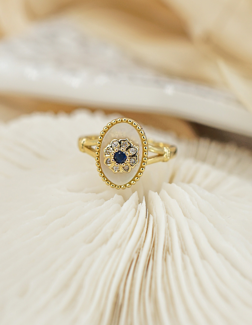 925 純銀寶石圓框可調式戒指