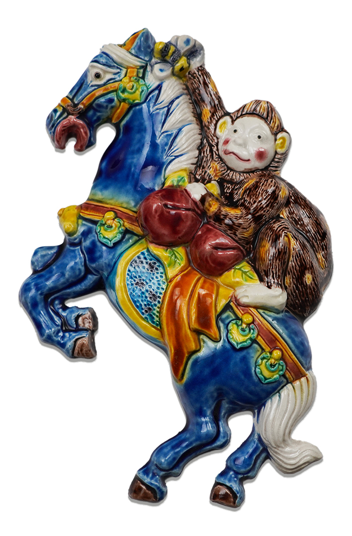 鹿港窯禮品館 榮耀與成功的象徵 無邊際框交趾陶 擺飾 獎牌~馬上封侯 封官晉爵 書房 辦公室桌面 裝飾