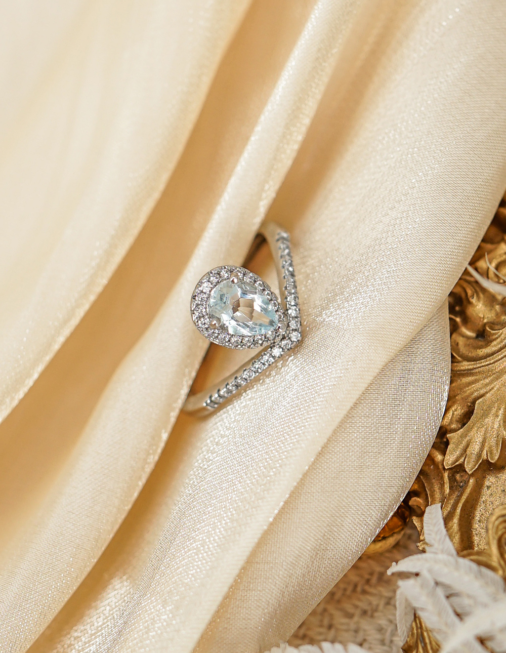 925 純銀海藍寶V形可調式戒指