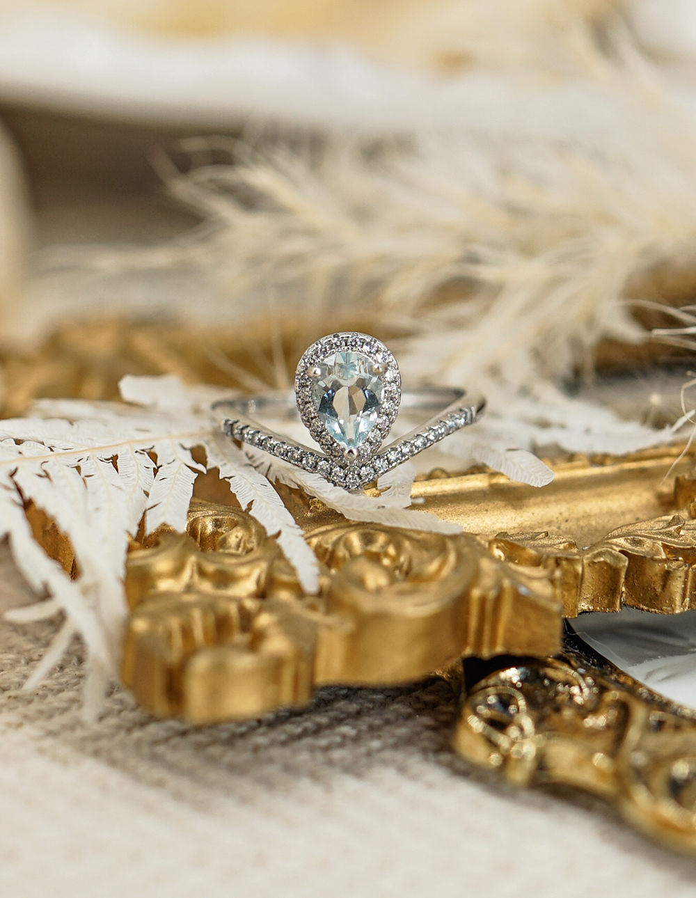 925 純銀海藍寶V形可調式戒指