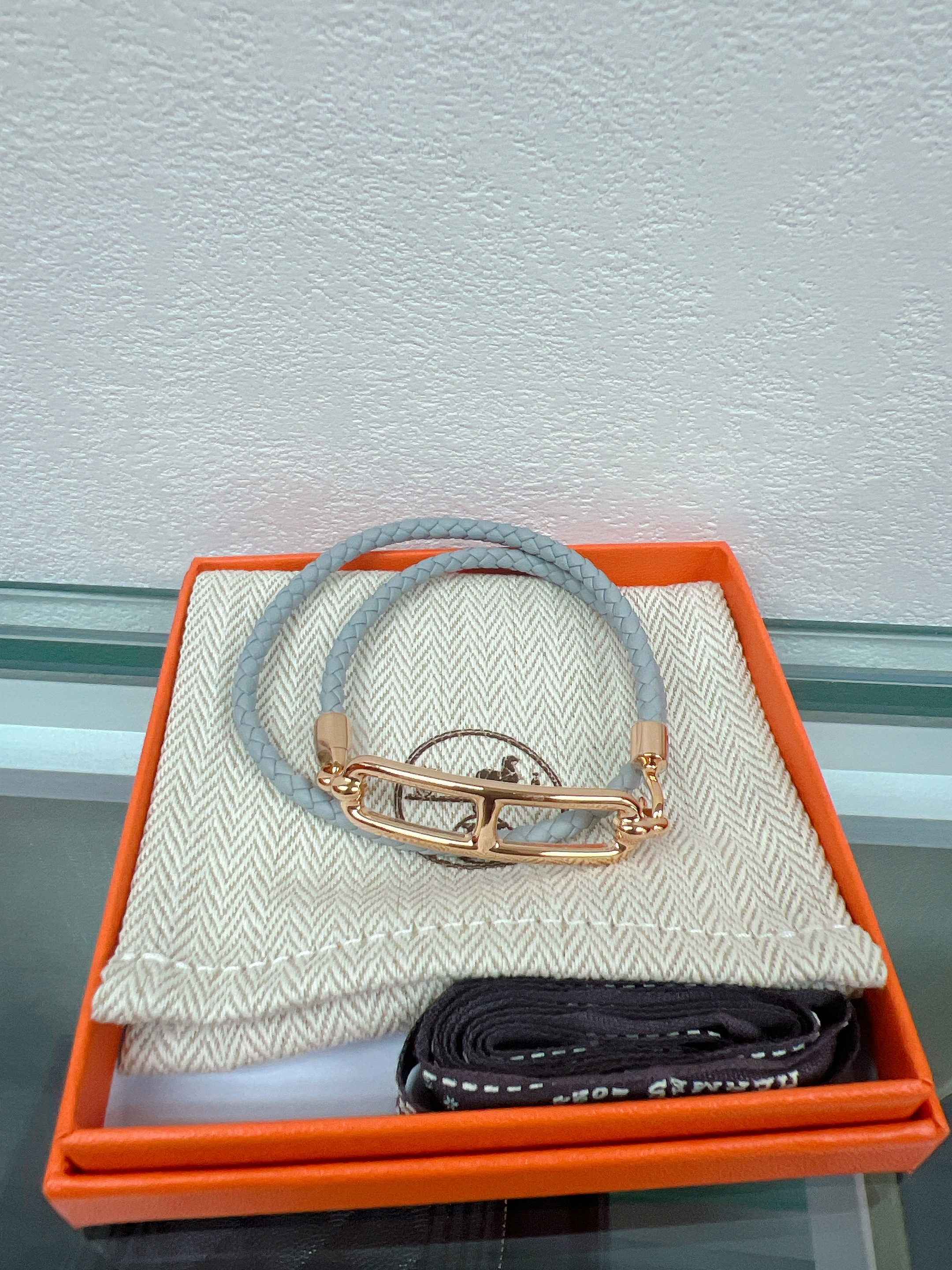 *Unused* Hermes roulis double tour bracelet size T3 (bleu glacier RGHW)