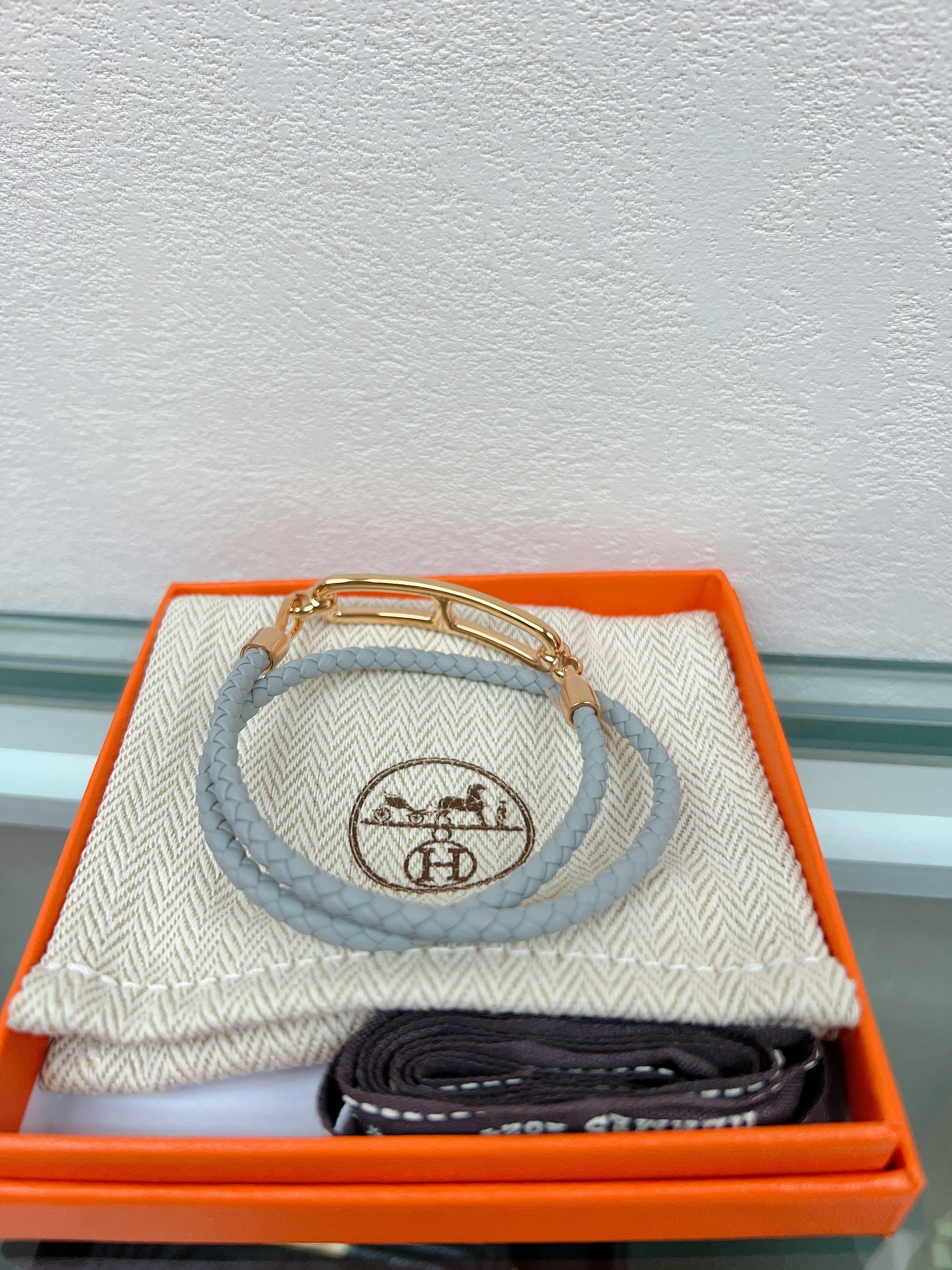 *Unused* Hermes roulis double tour bracelet size T3 (bleu glacier RGHW)