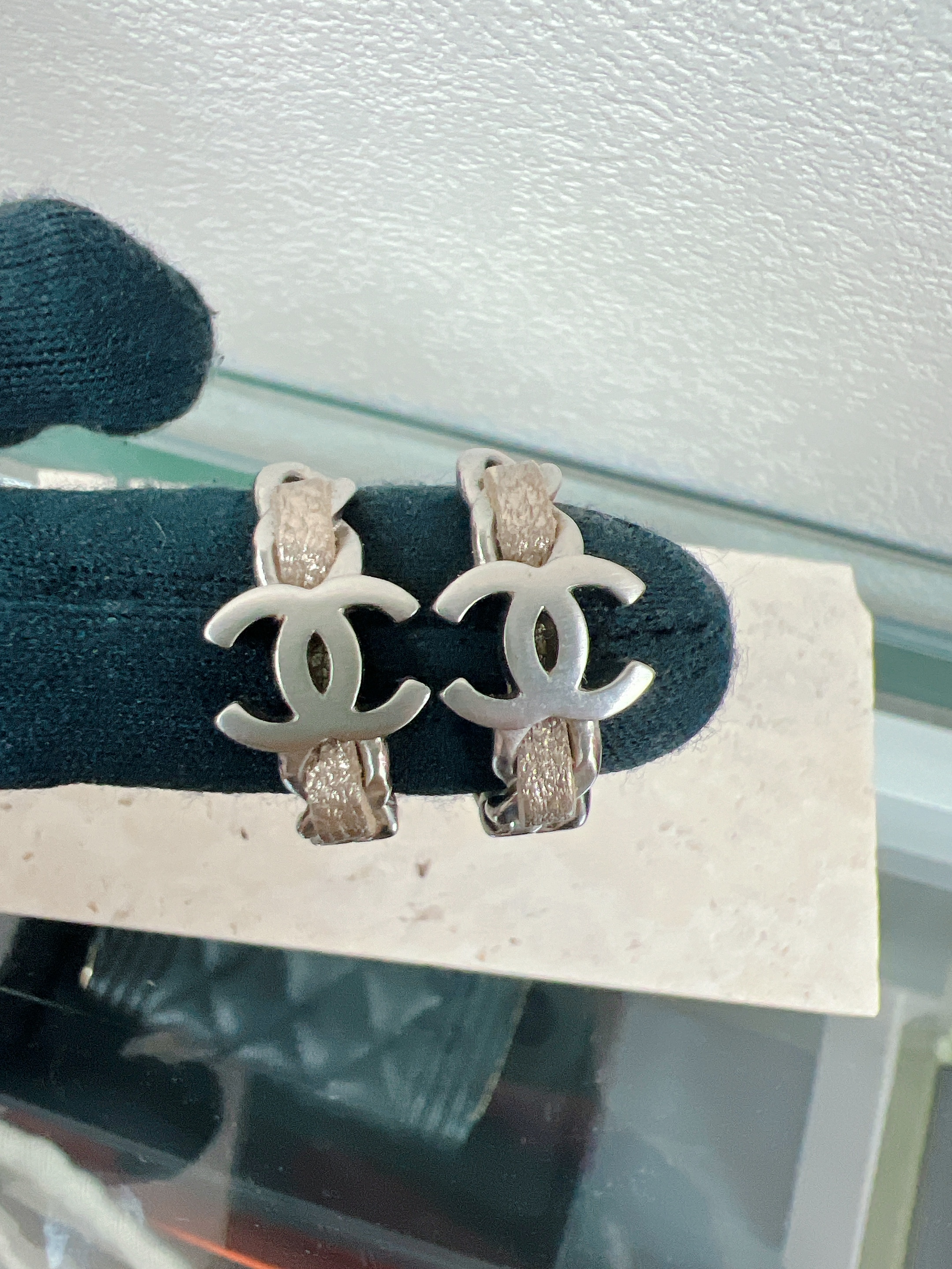 Chanel earrings leather hoop 14b