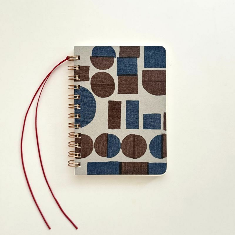 綁線環裝筆記本 棕色藍色的圓形方形 / 水縞 / 日本