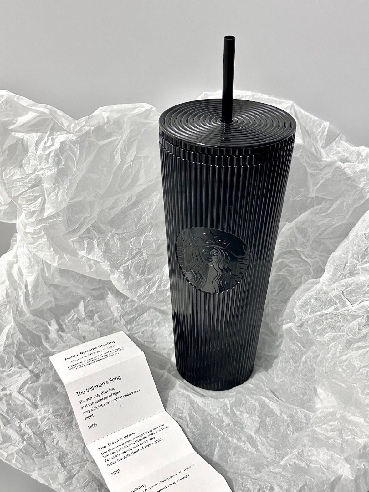 <奇蹟補貨，限時開團> STARBUCKS 星巴克 極致黑 豎紋 吸管杯 隨行杯 710ml