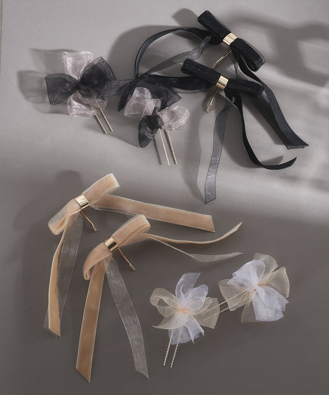 絨面蝴蝶結髮圈插& upin set