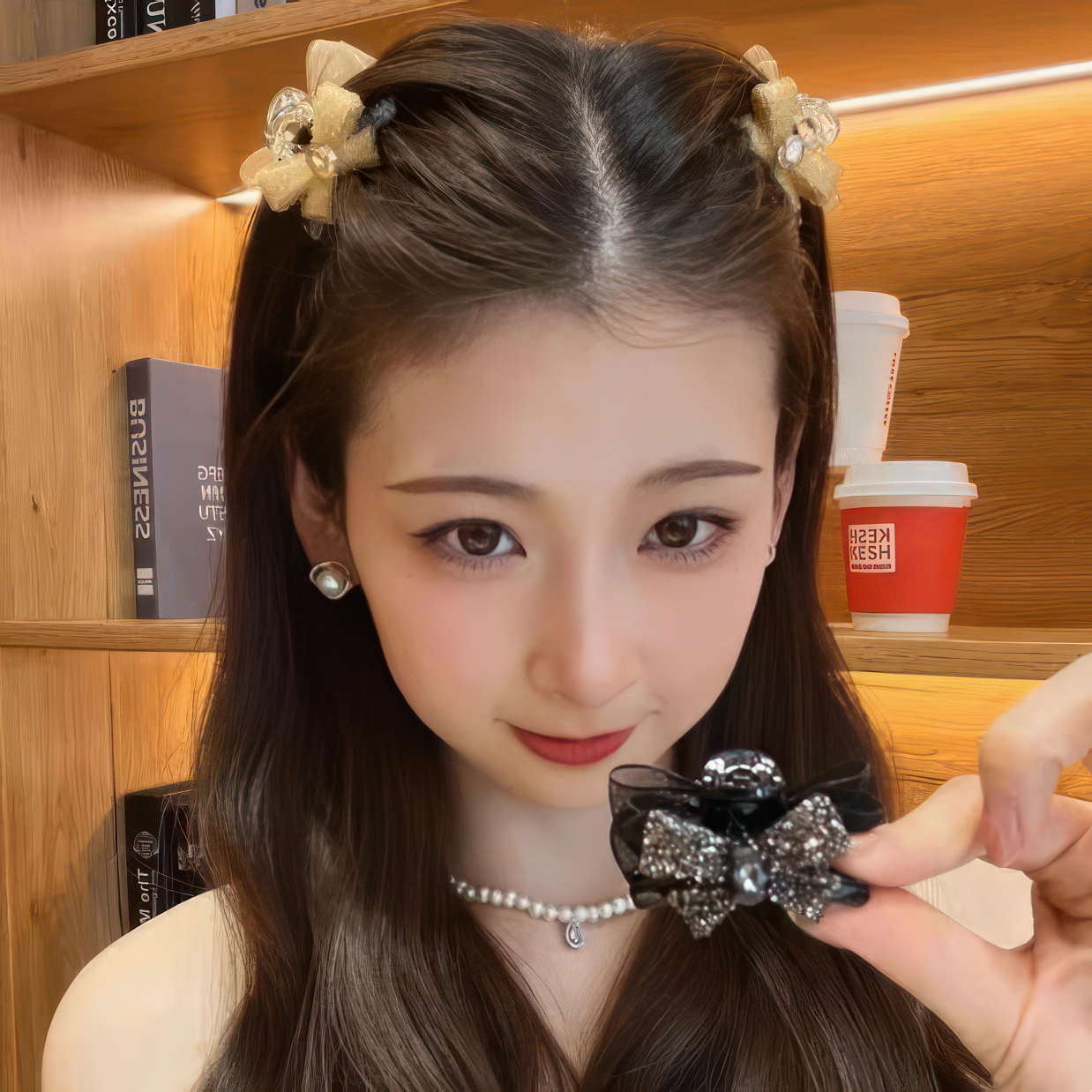 [4 FOR RM10]  A/B Side Rhinestone Mesh Ribbon Mini Hair Claw