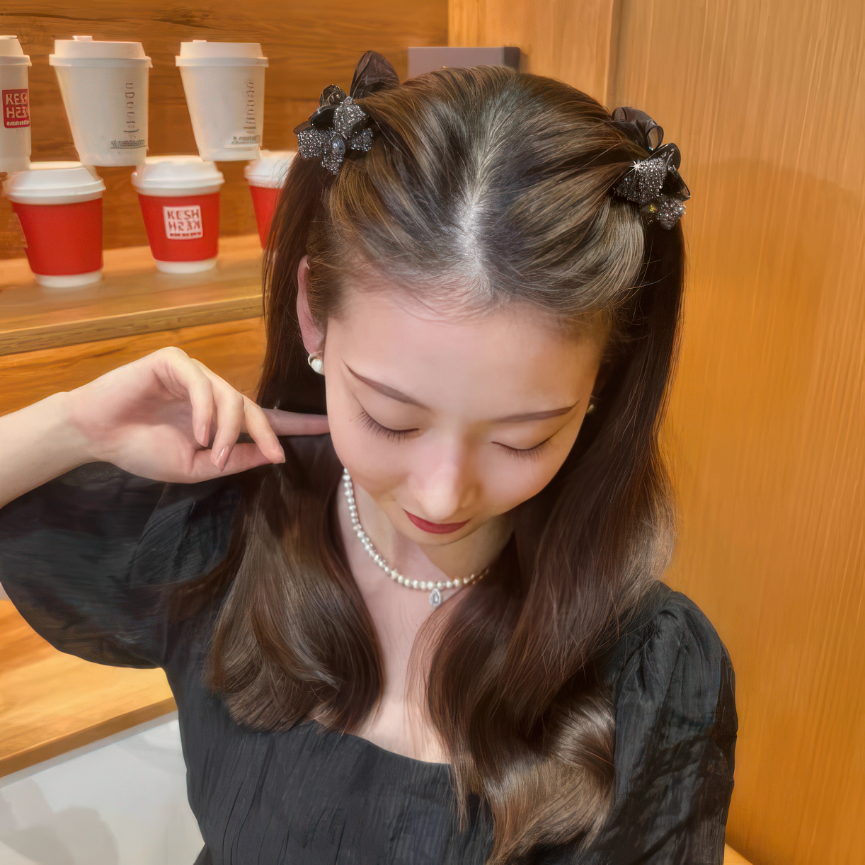 [4 FOR RM10]  A/B Side Rhinestone Mesh Ribbon Mini Hair Claw