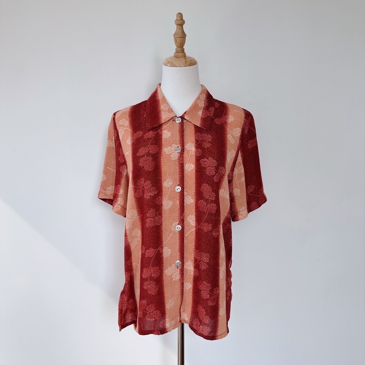 紅色間紋草本印花古着上衣