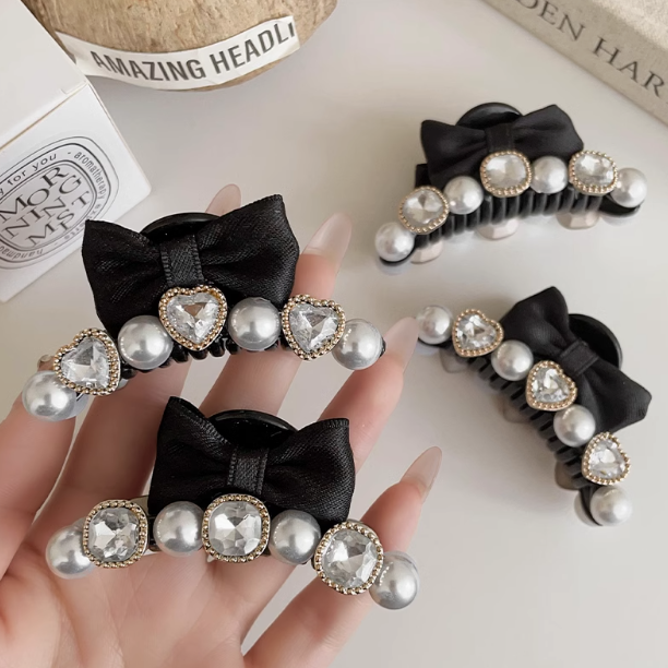 [4 FOR RM10] Princess Pearl Rhinestone Ribbon Hair Claw