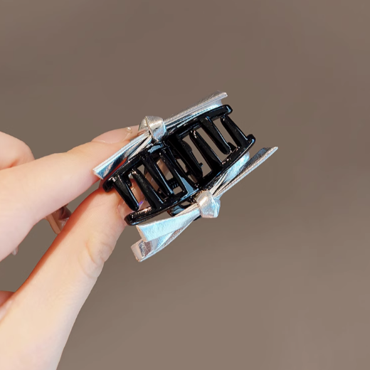 [4 FOR RM10] Silver Faux Leather Ribbon Mini Hair Claw
