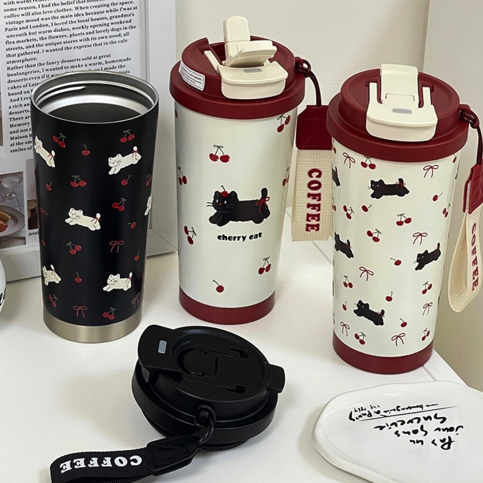 《90903》櫻桃貓貓系列保溫杯(4款)500ml