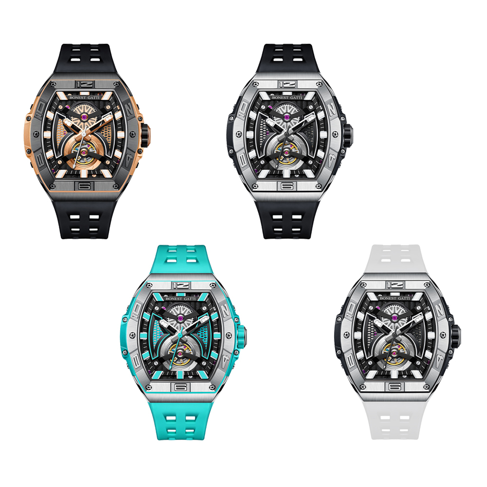 (預購)【Bonest Gatti】BG5701 蜂網 鏤空 前衛 藍寶石錶面 酒桶型 夜光 男錶 機械錶