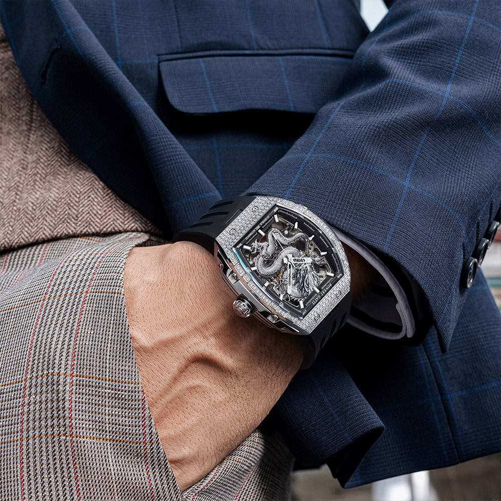 (預購)【Bonest Gatti】BG5605  飛龍乘雲 晶鑽 盤旋錶盤東方龍神獸 矽膠 機械 手錶