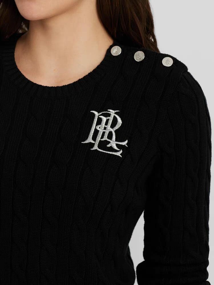 Ralph Lauren 女款黑色直條扭紋針織長袖