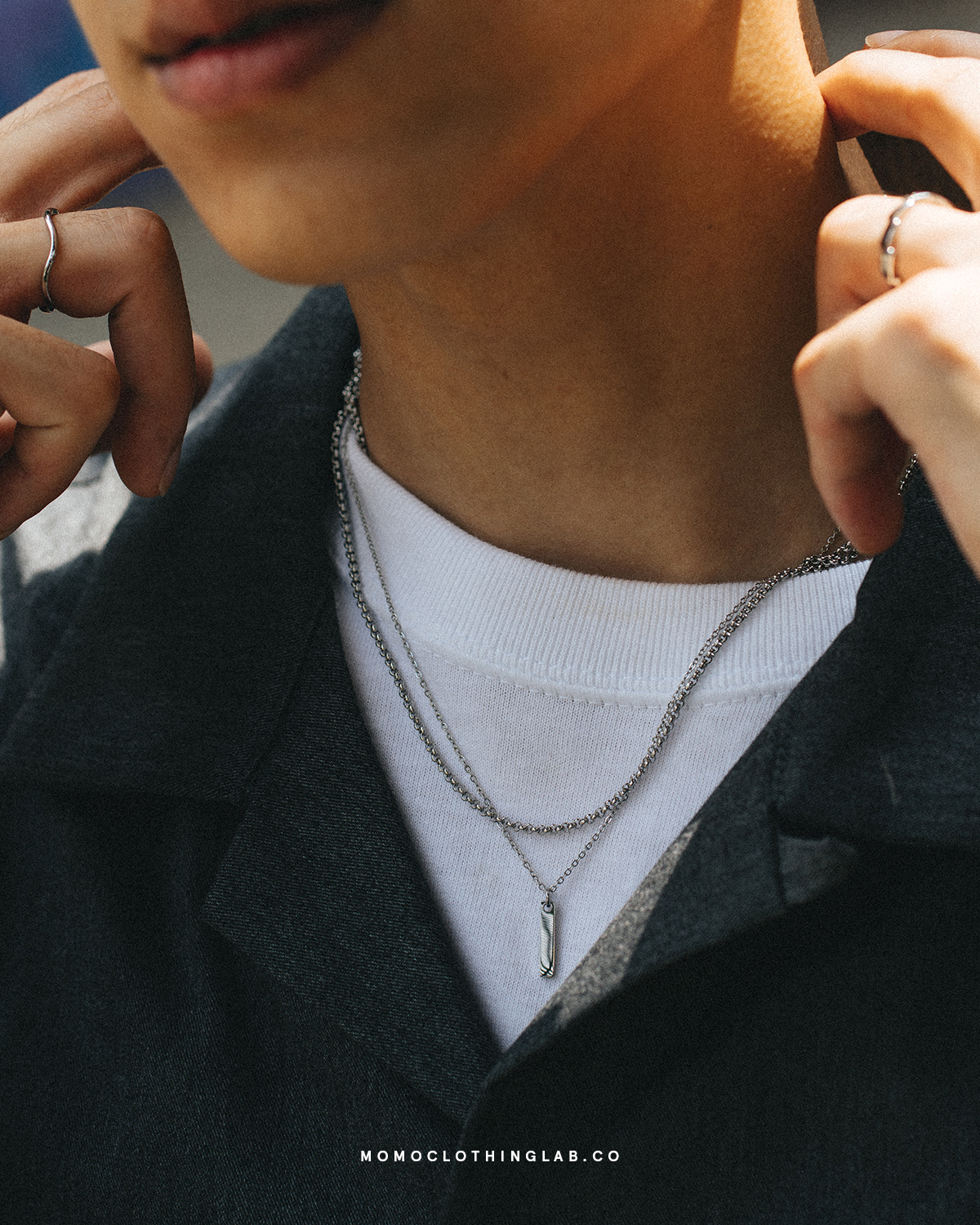 #現貨 (ACCN117) 正韓鋼項鍊 長方吊墜三層項鍊組