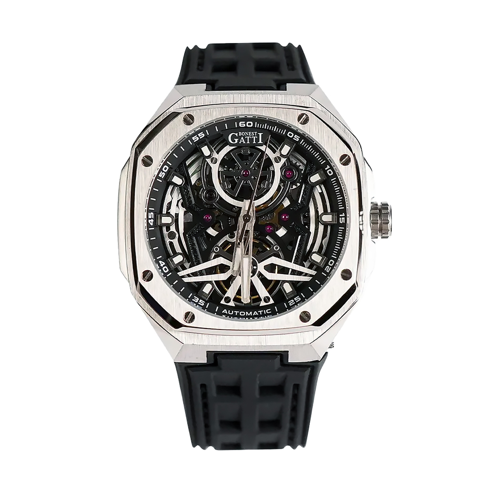 (預購)【Bonest Gatti】BG5802 奢華精緻雙面鏤空 龐克時尚穿搭 運動個性 男性 矽膠帶 自動機械錶 手錶