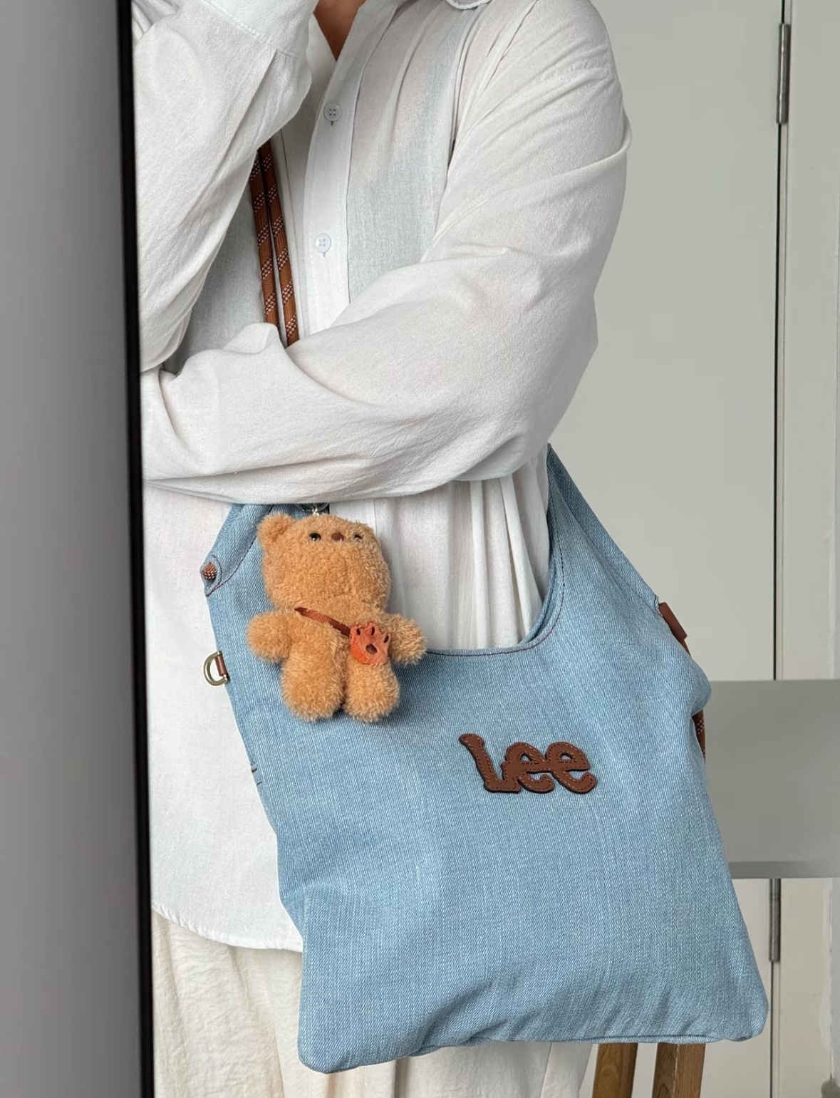 Lee 抽繩帆布托特包 帆布 肩背包 抽繩 牛仔藍色 米白色 2色/預購