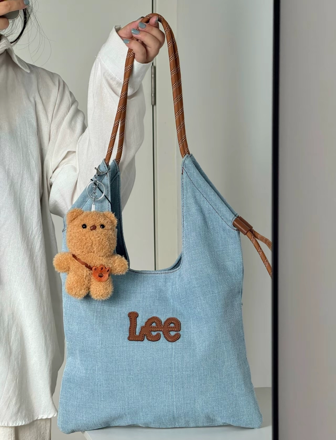 Lee 抽繩帆布托特包 帆布 肩背包 抽繩 牛仔藍色 米白色 2色/預購