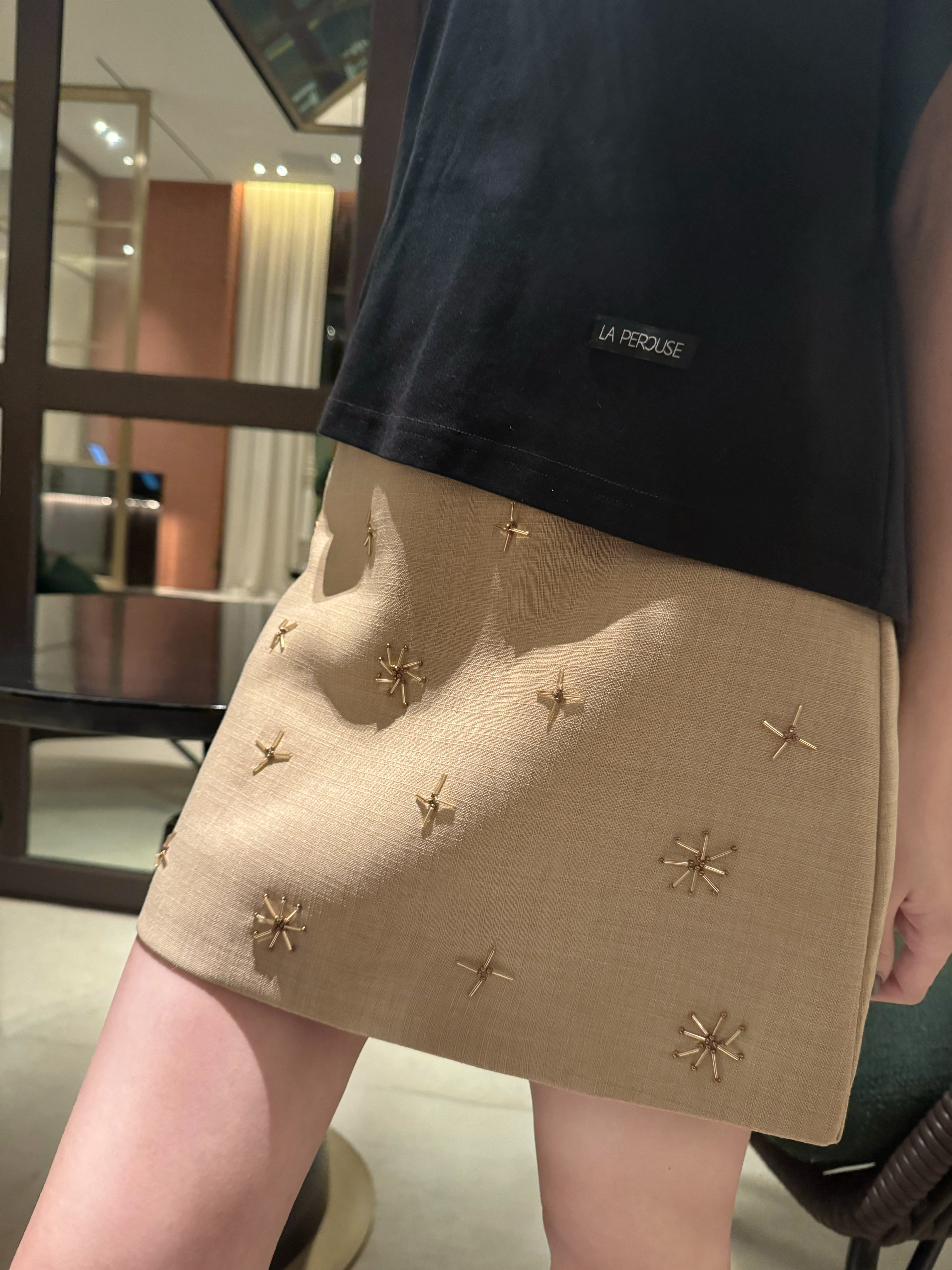 Embellished Linen-Blend Mini Skirt_SK249L05