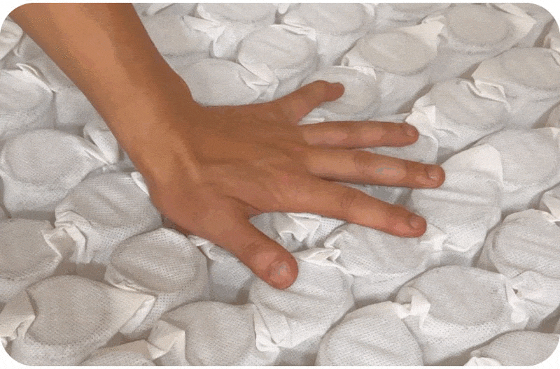 用手按壓高碳鋼獨立筒，顯示綿密扎實。