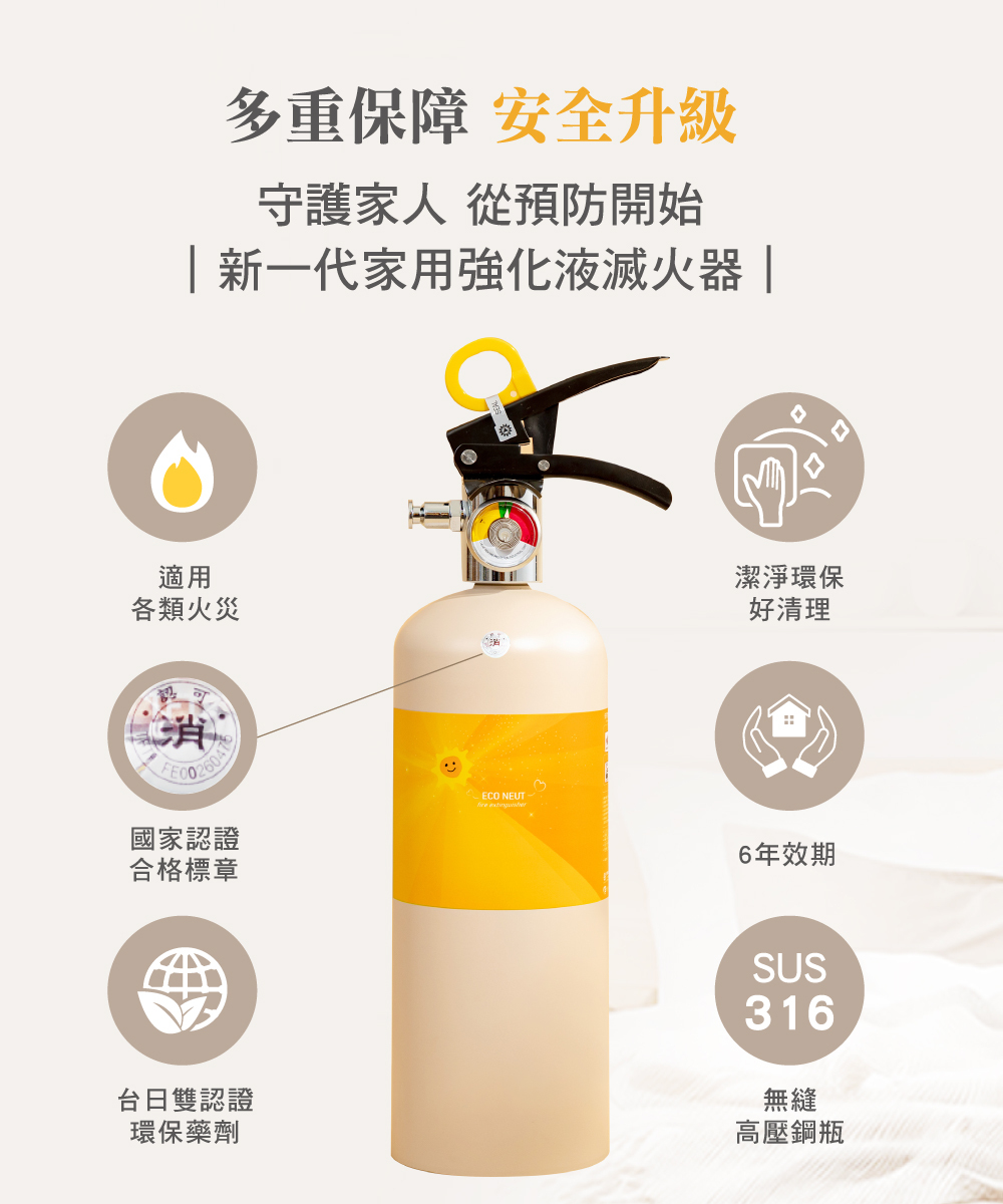 陽光基金會中性強化液滅火器特點