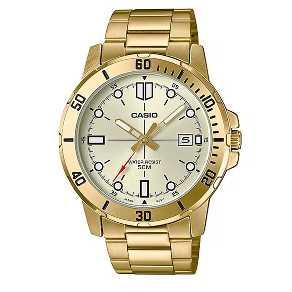 【CASIO】MTP-VD01G 3年電池 帶日期 防水50米 水鬼款 不鏽鋼腕錶-