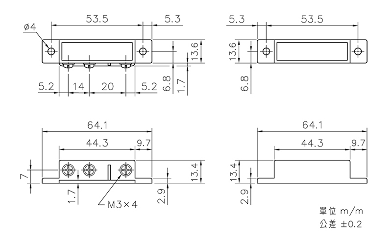 二選一磁簧開關,尺寸規格