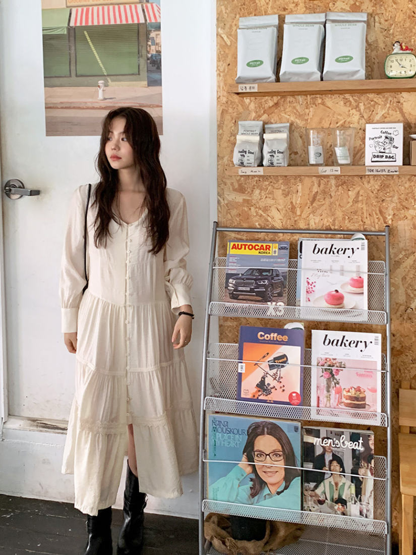 Brook 復古慵懶康康拼接裙 [ 白色 / Free ]