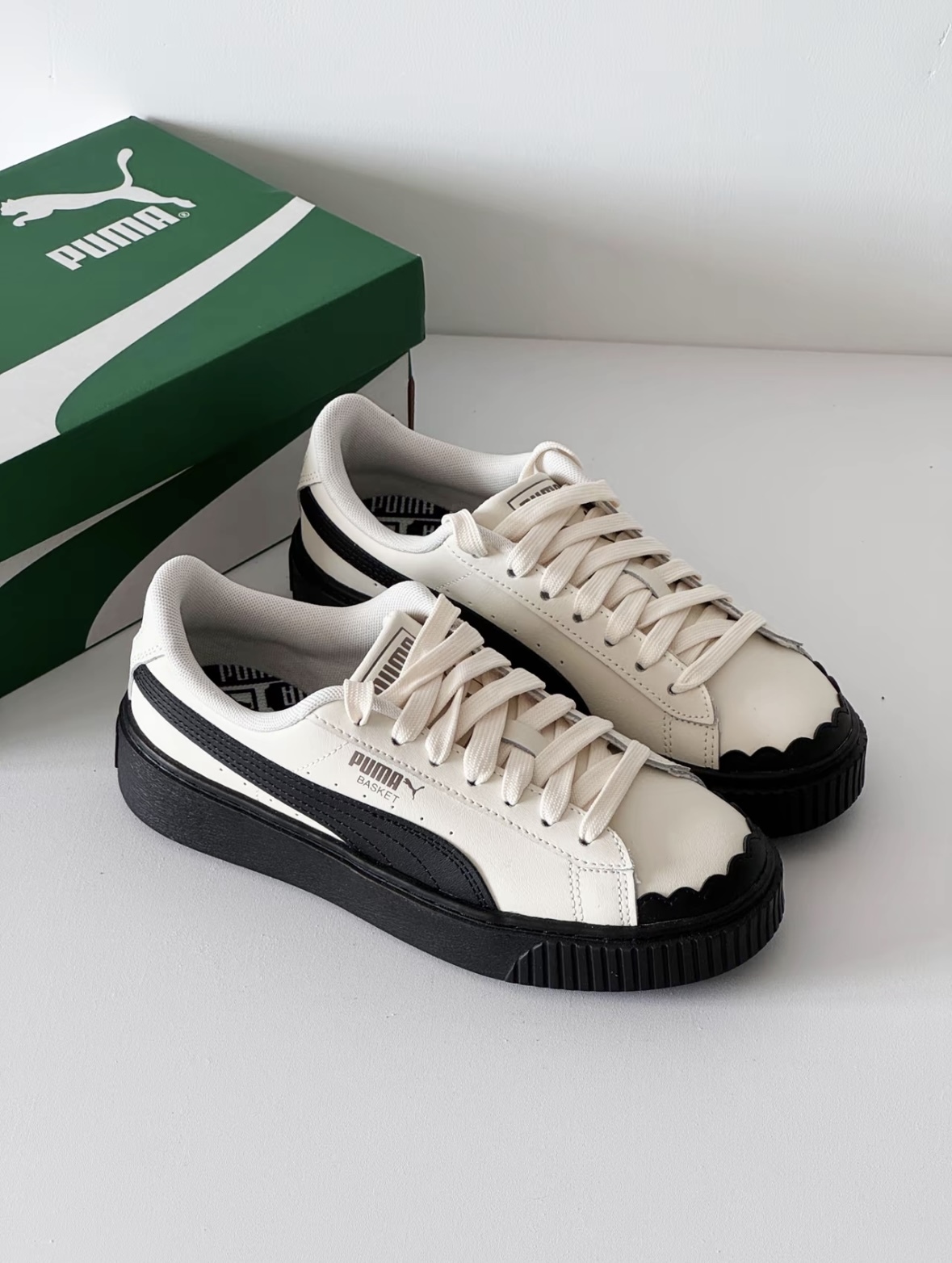 Puma Platform 黑白鬆糕鞋 米白色 黑色 皮革 厚底 增高 女款 397250-01/預購