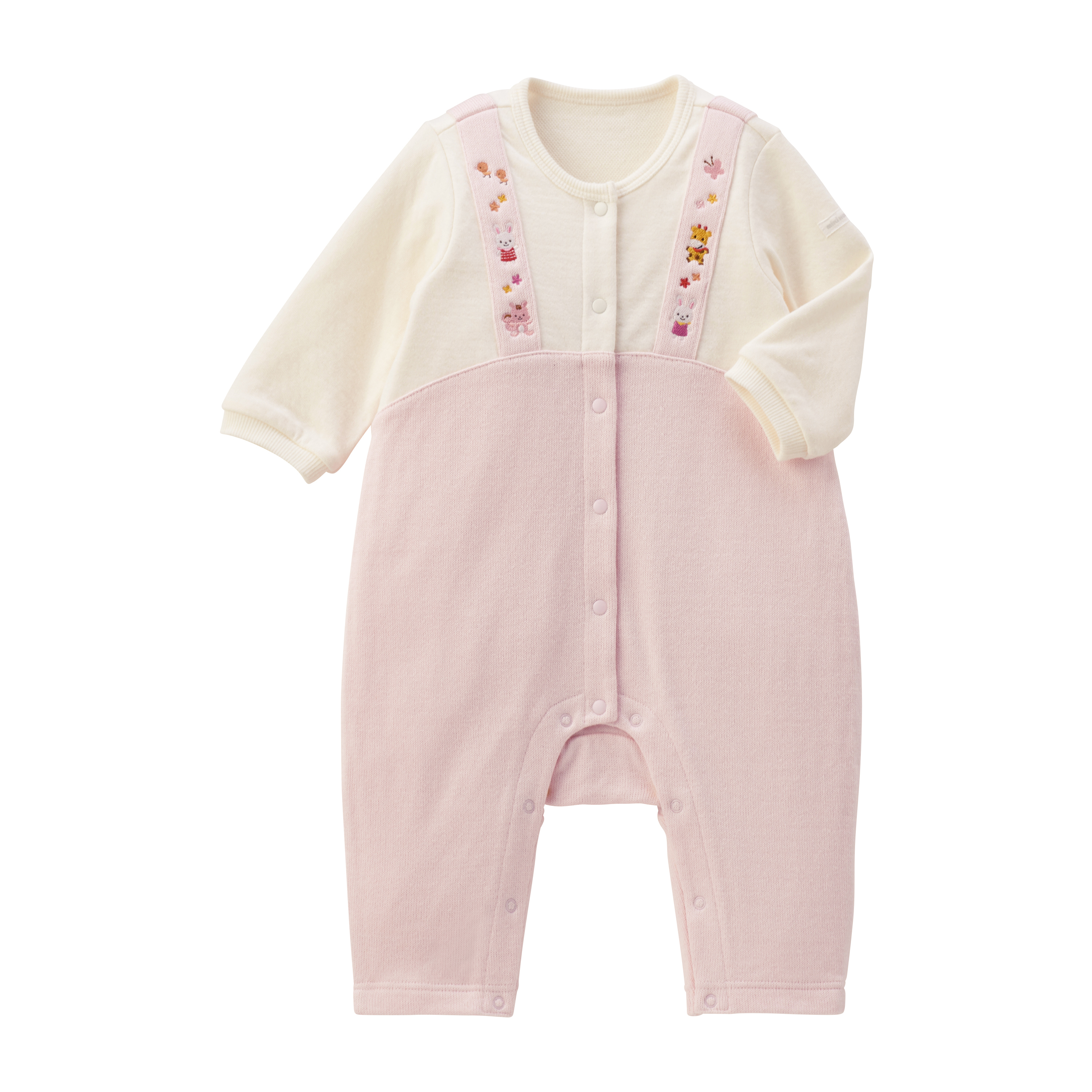 動物刺繡吊帶風格長袖連身衣-粉