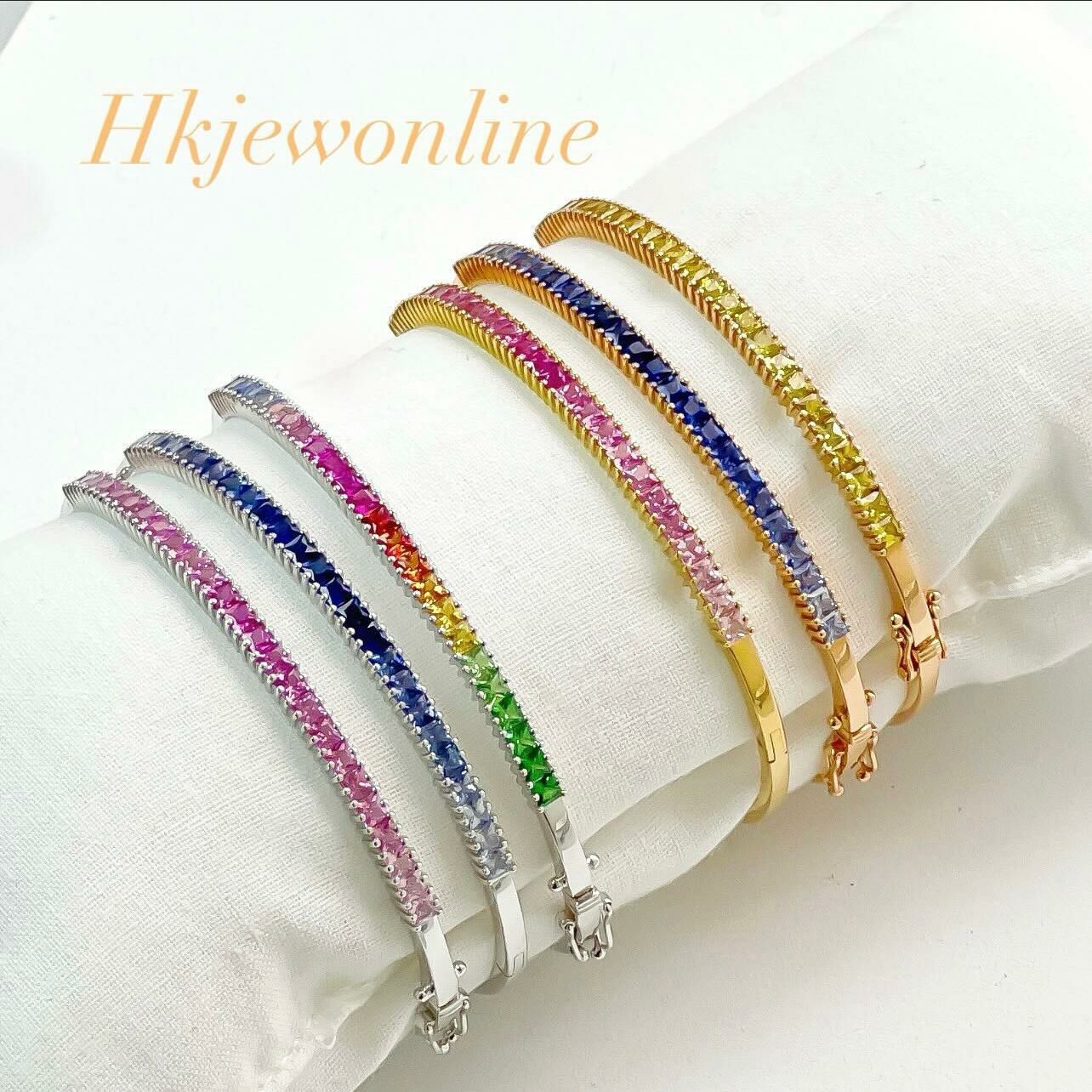 18K Yellow / White / Rose Gold Sapphire Bangle