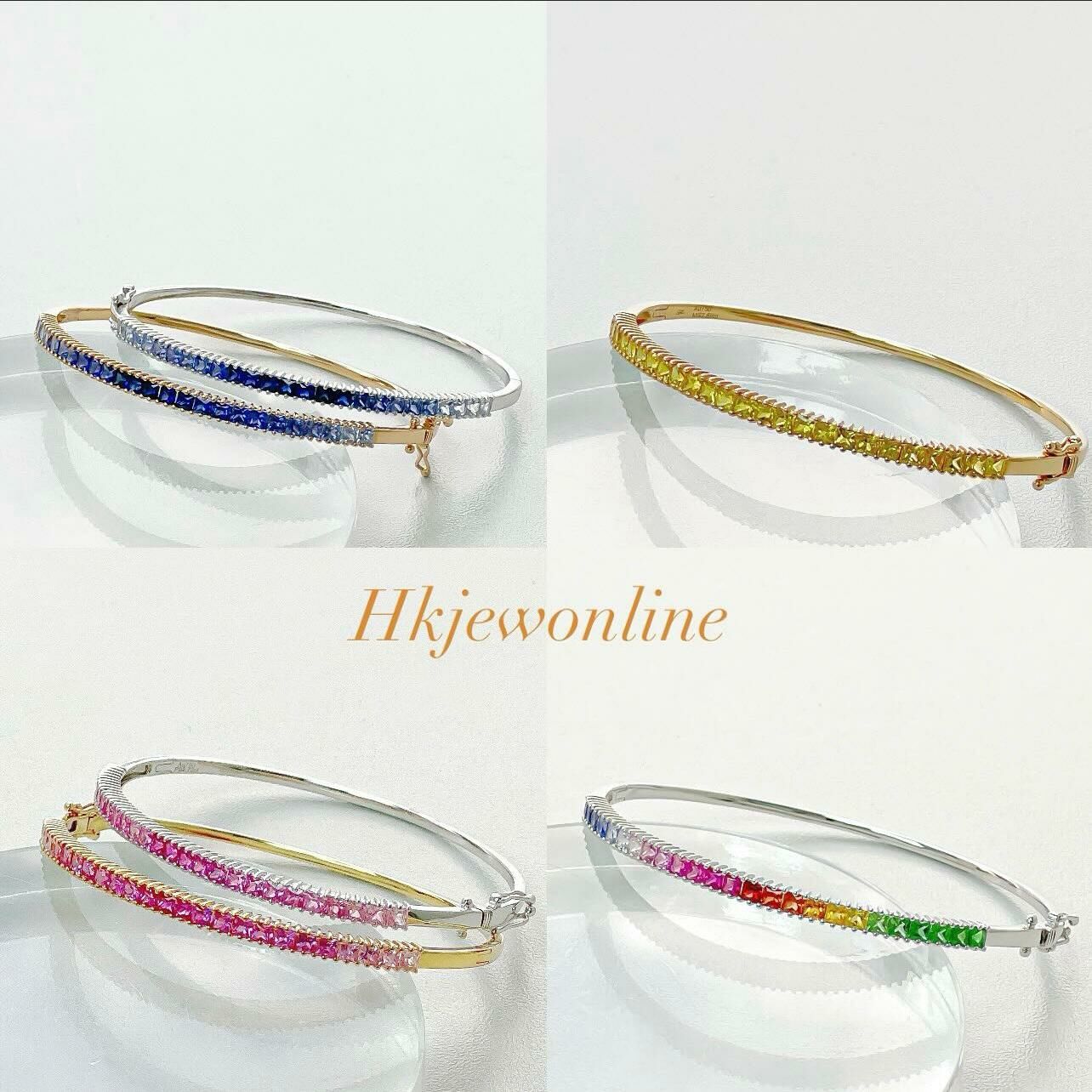 18K Yellow / White / Rose Gold Sapphire Bangle