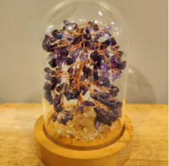 [S] GEMZ & CO HLCT SMALL GLASS DOME TREE 14cm x 10cm, HIGH END AMETHYST, W254 (W254)