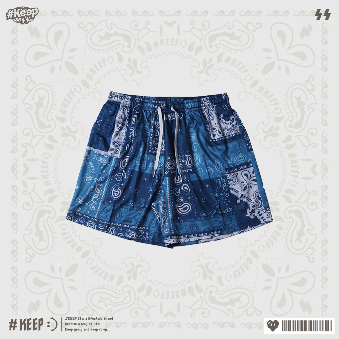 [特價售出無退換] #KEEP PAISLEY SHORTS 黑色 彩色拼接 藍色 變形蟲 腰果花 圖騰 抽繩 短褲 球褲【KS123】ABshorts