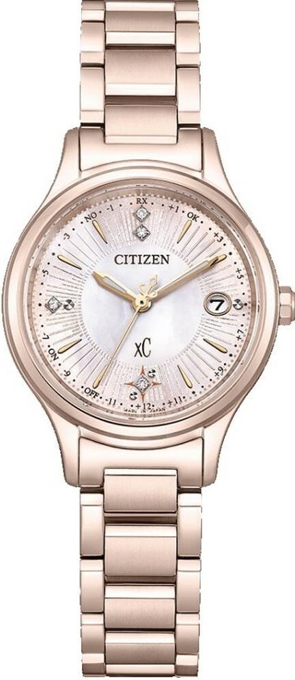 萬年鐘錶 - Citizen 星辰錶  XC   櫻花粉鑽石點綴鈦金屬光動能電波女錶  ES9497-61X  錶徑27MM