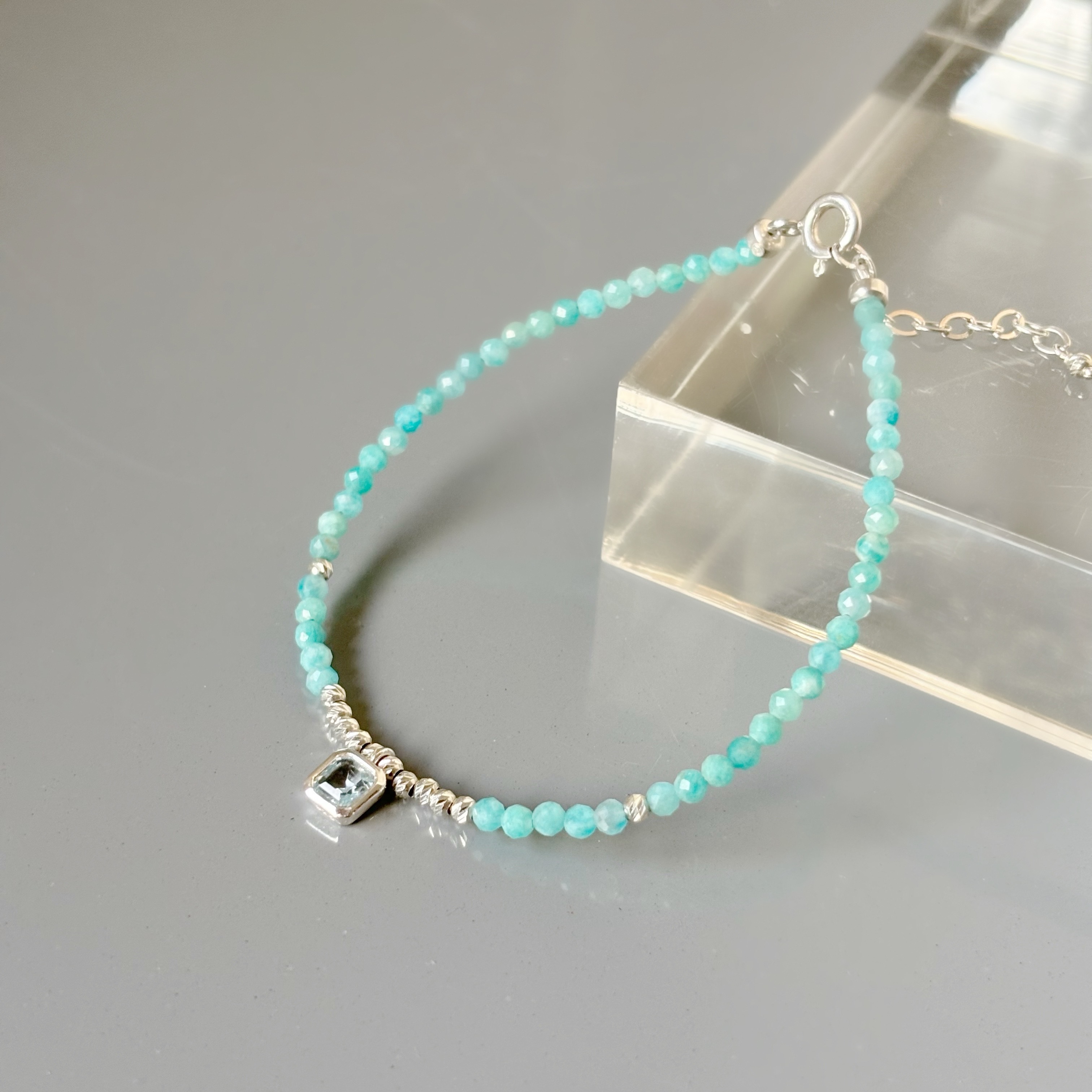 Asscher藍托帕天河石手工手環