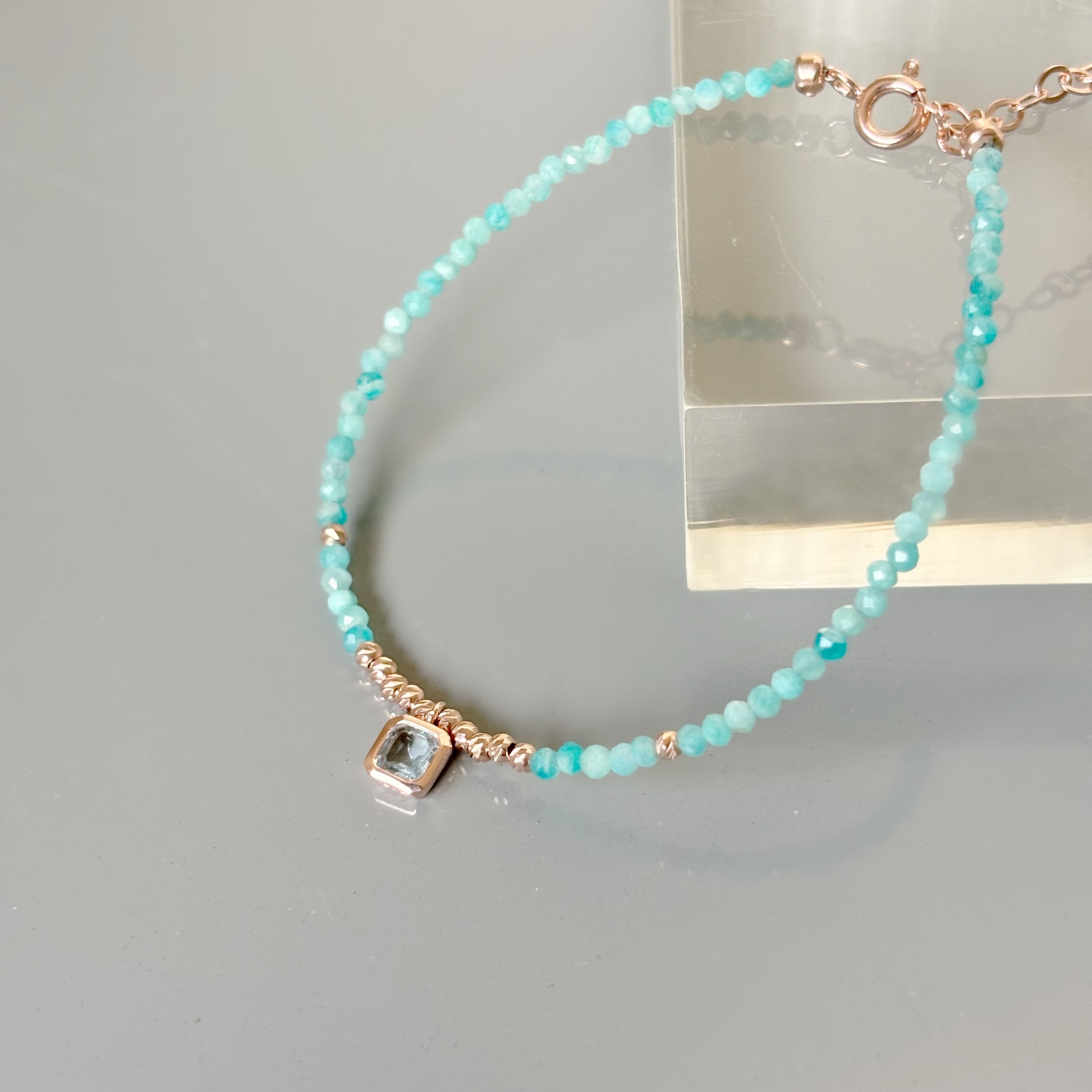 Asscher藍托帕天河石手工手環