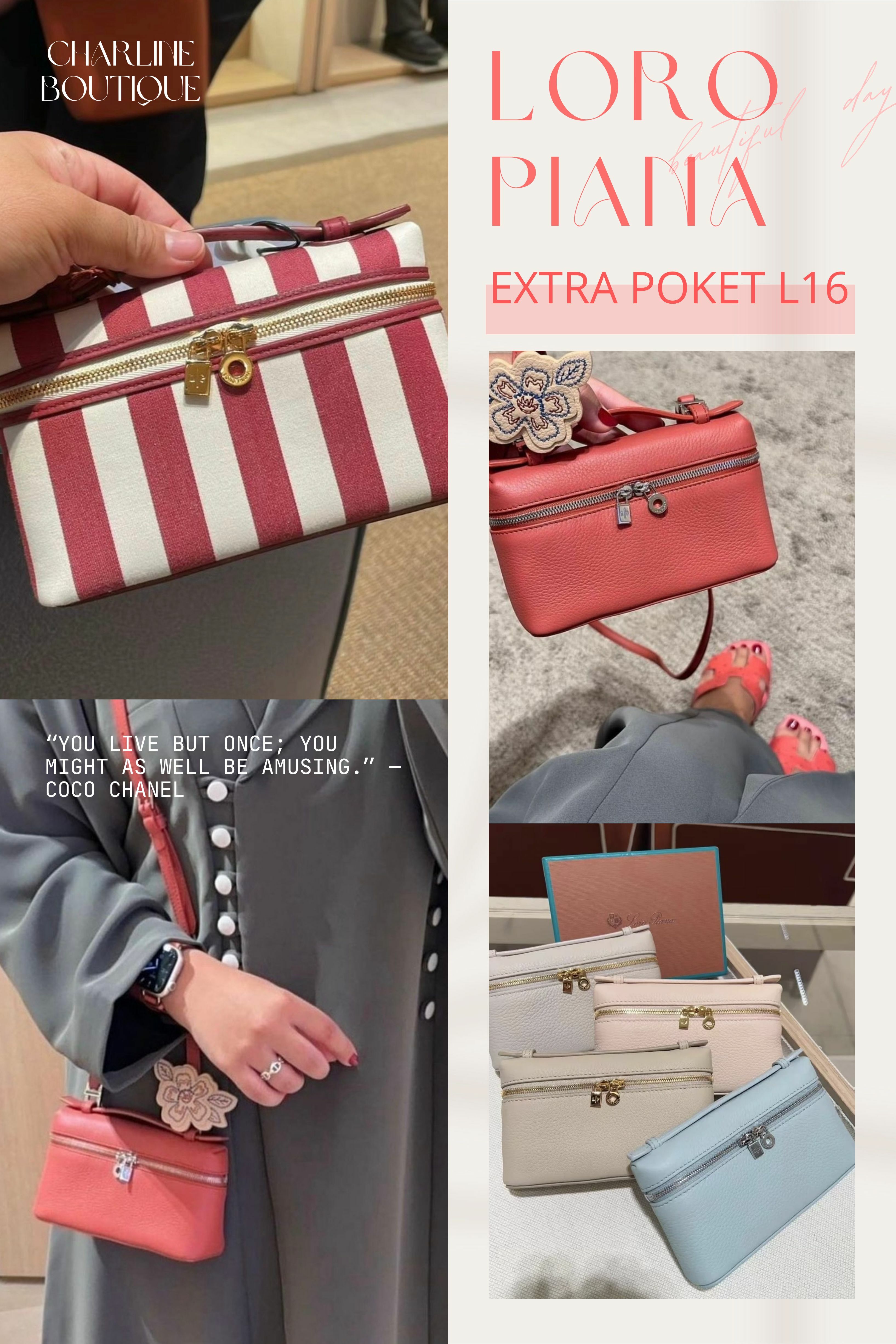 Extra Poket L16 比迷你在大一點的是Extra Poket L16，尺寸約 : 長16cm x 寬7cm x 高10cm，如果覺得L19太難等，Mini又稍微太小的話呢，就可以看看L16這個尺寸唷，同樣的雙拉鍊加上可拆背帶，就連配色一樣新穎選擇眾多，外觀也小巧可愛，決不遜色其它尺寸唷！另外這個尺寸想放手機也是沒問題的～超級適合給只喜歡帶手機出門的人唷。