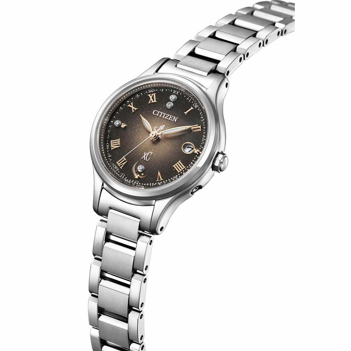 萬年鐘錶 - Citizen 星辰錶  XC    輕奢限量款弦月鈦金屬光動能電波女錶 ES9490-79E 錶徑27MM