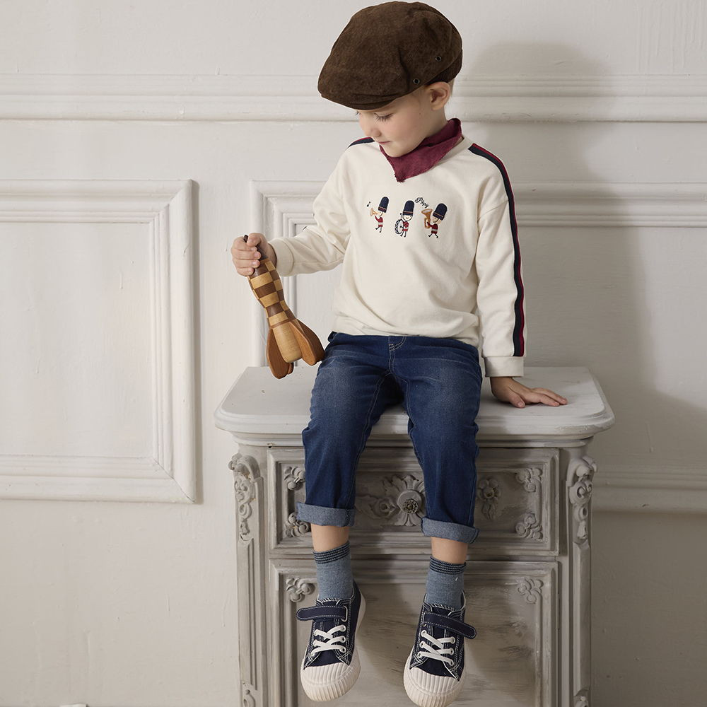 PIPPY 可愛樂隊演奏彈性棉圓領長袖 米