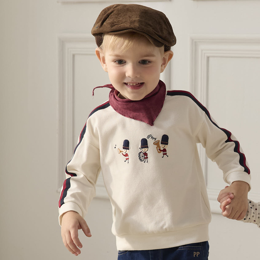 PIPPY 可愛樂隊演奏彈性棉圓領長袖 米