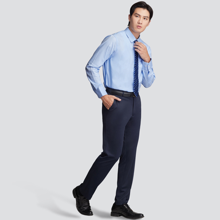 嫘縈混紡長袖襯衫-藍