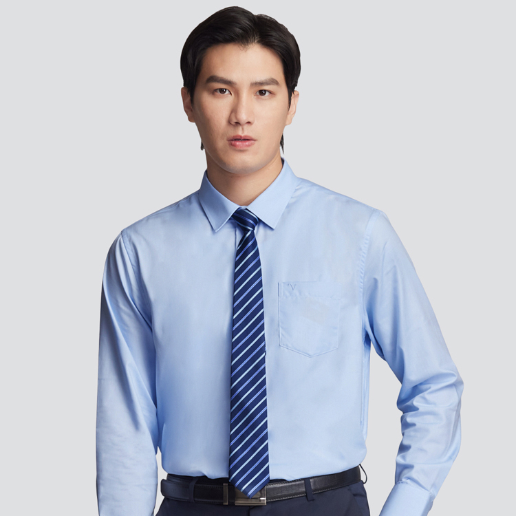 嫘縈混紡長袖襯衫-藍