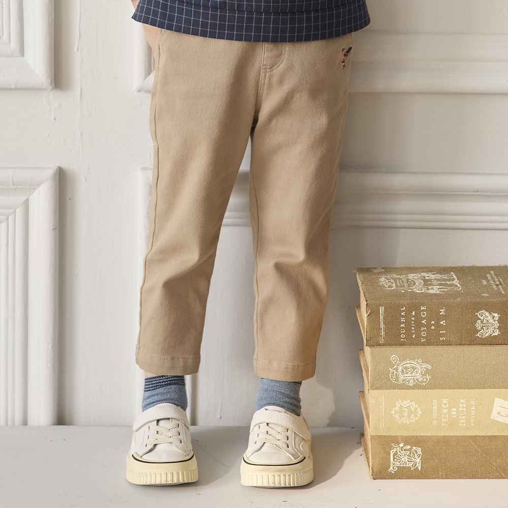 PIPPY 羅紋腰圍棉質休閒長褲 卡其